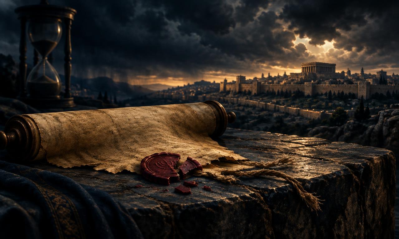 Pergaminho de uma aliança rompida diante da antiga Jerusalém